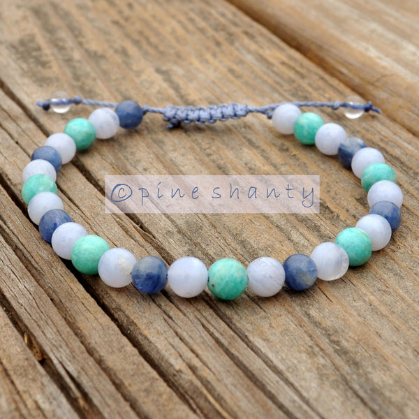 Aquatic Bead Bracelet (Blue Lace Agate Quartz and Pearl)